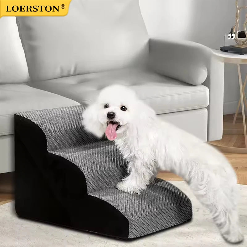Memory Foam Non-Slip Pet Stairs - Washable 2/3 Step Dog & Cat Ramp for Easy Mobility