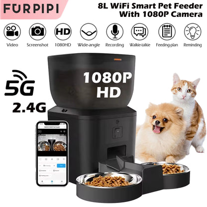 Automatic Cat Feeder with 1080P Camera Video Cat Food Dispenser Pet Smart Voice Recorder Remote Control Auto Feeder for Cat Dog