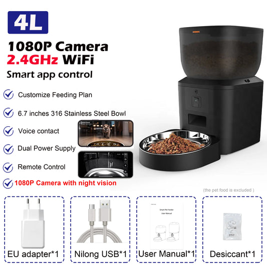 Automatic Cat Feeder with 1080P Camera Video Cat Food Dispenser Pet Smart Voice Recorder Remote Control Auto Feeder for Cat Dog