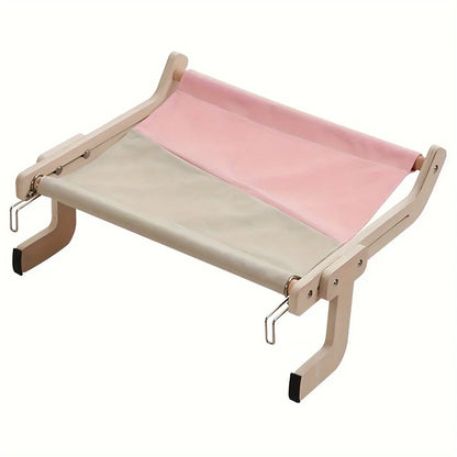 Cat Hammock with Pet Window, Cat Hanging Hammock with Detachable Balcony, Wooden Stand, Indoor Turndown Bed, Pet Nest