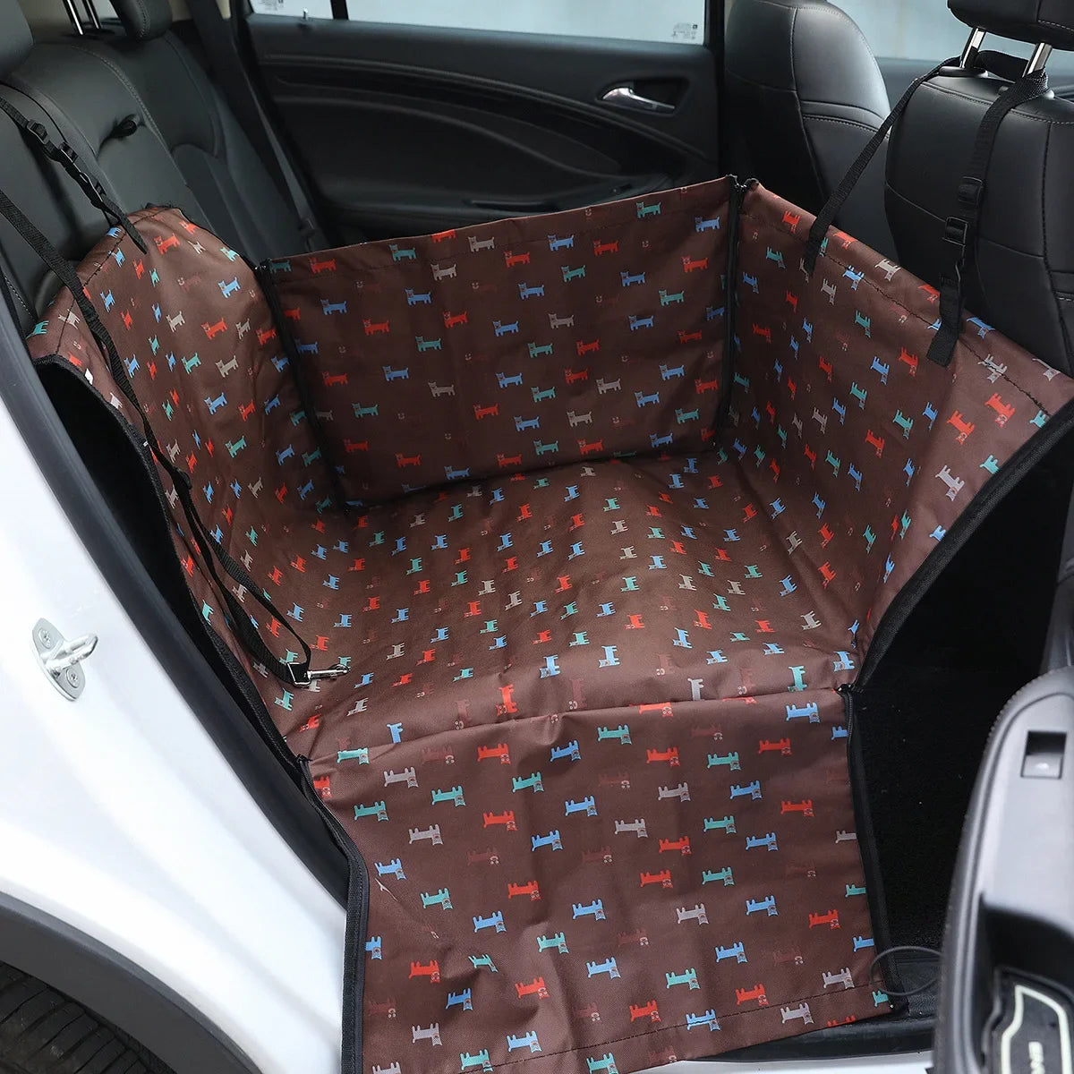 Foldable Dog Car Seat Cover Hanging Bag with Zipper Scratch & Hair Resistant Pet Back Seat Carriers Protector for Cars Truck SUV