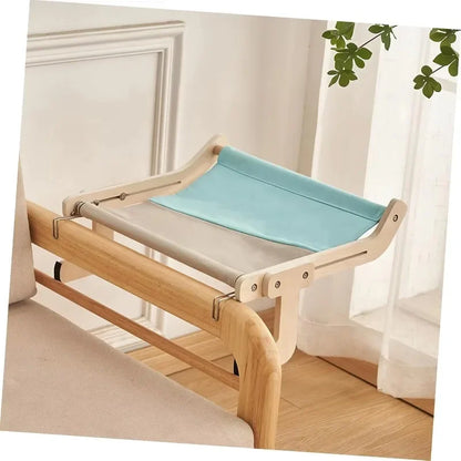 Cat Hammock with Pet Window, Cat Hanging Hammock with Detachable Balcony, Wooden Stand, Indoor Turndown Bed, Pet Nest