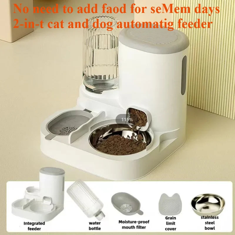 Automatic Cat and Dog Feeder with Integrated Water Dispenser - Perfect for Pets' Eating and Drinking Needs