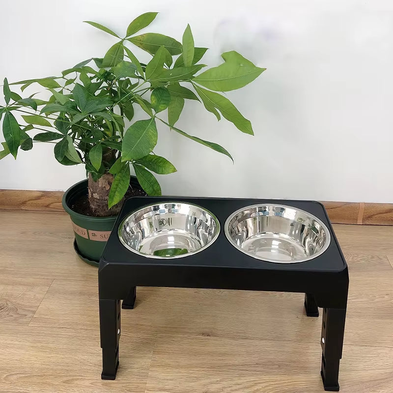 Elevated Dog Feeder Bowls Adjustable Raised Stand with Double Stainless Steel Food Water Bowls Small Medium Large Dogs